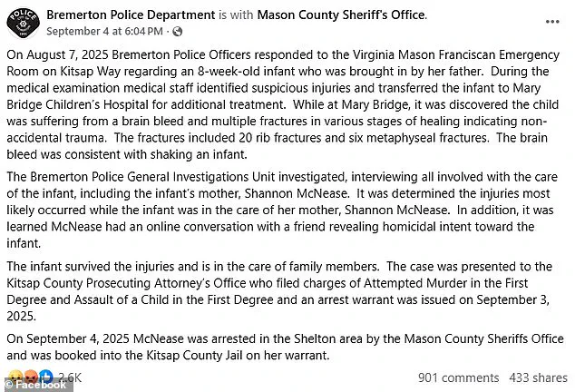Wisconsin Mother Accused of Attempting to Murder Eight-Week-Old Infant Following Hospitalization with Severe Injuries