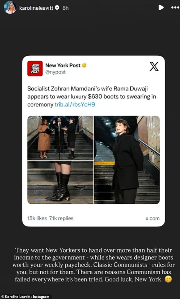 White House Press Secretary Criticizes New York Mayor’s Wife’s Attire Amid Subway Ceremony Symbolizing Working-Class Roots