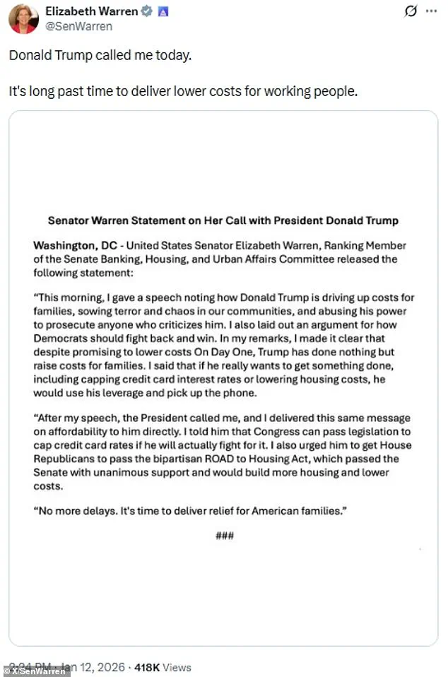 Trump and Warren's Surprising Collaboration: A Rare Push to Alleviate Working-Class Struggles