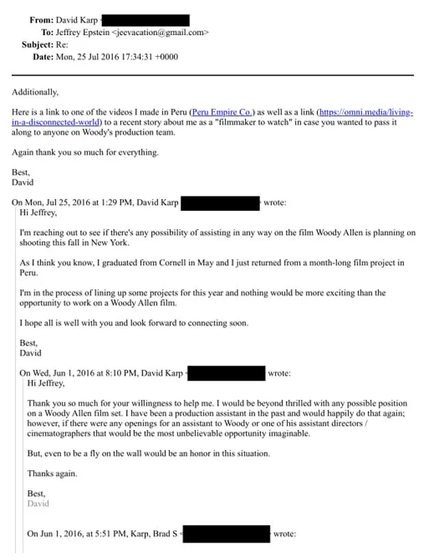 DOJ Unseals Emails Revealing Brad Karp's Epstein Ties and Request for Unpaid Job on Woody Allen Film