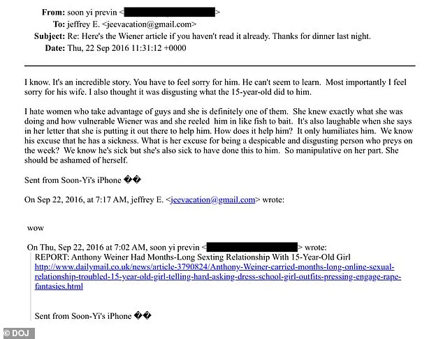 Jeffrey Epstein Files Reveal Controversial Email Exchange Connecting Woody Allen, Weiner, and Soon-Yi Previn