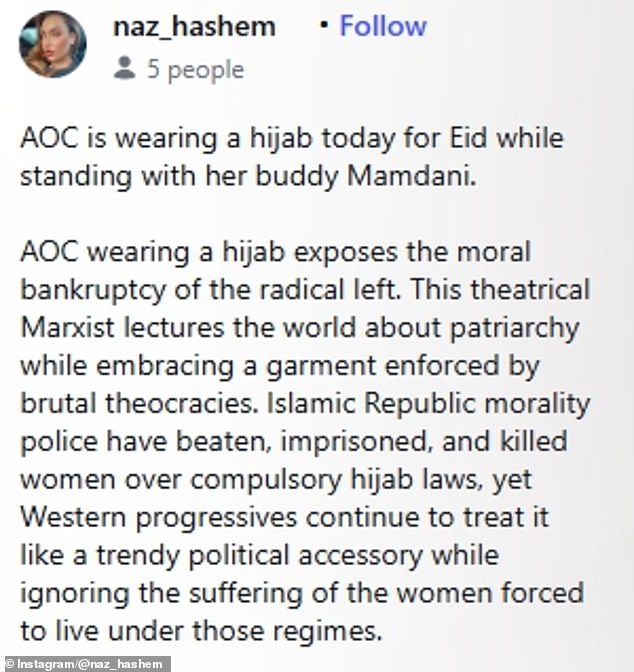 Conservative backlash erupts after AOC wears hijab at NYC Eid celebration.