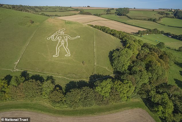 National Trust volunteers restore Cerne Abbas Giant with 17 tonnes of chalk.